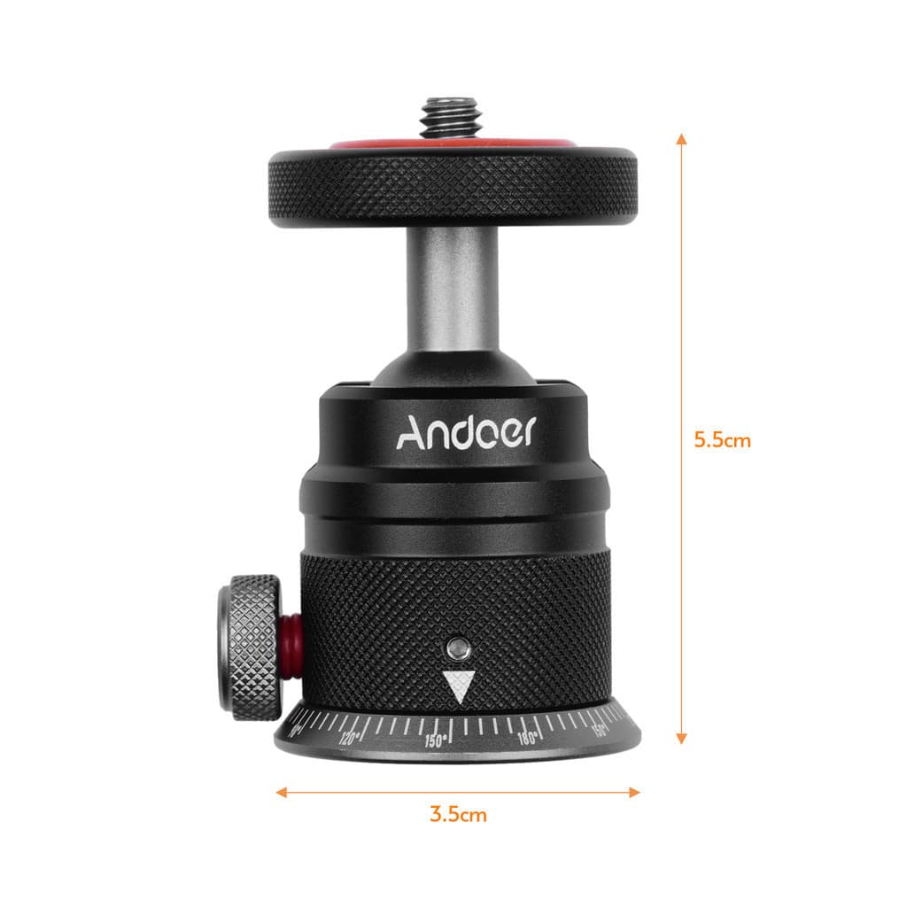 Andoer ขาตั้งกล้องอลูมิเนียมอัลลอยด์ หัวบอลพาโนรามา 360° หมุนได้ 180° เมาท์ขาตั้งกล้อง 1/4 พร้อมฐานสเกล สําหรับกล้อง DSLR รูปที่ 4