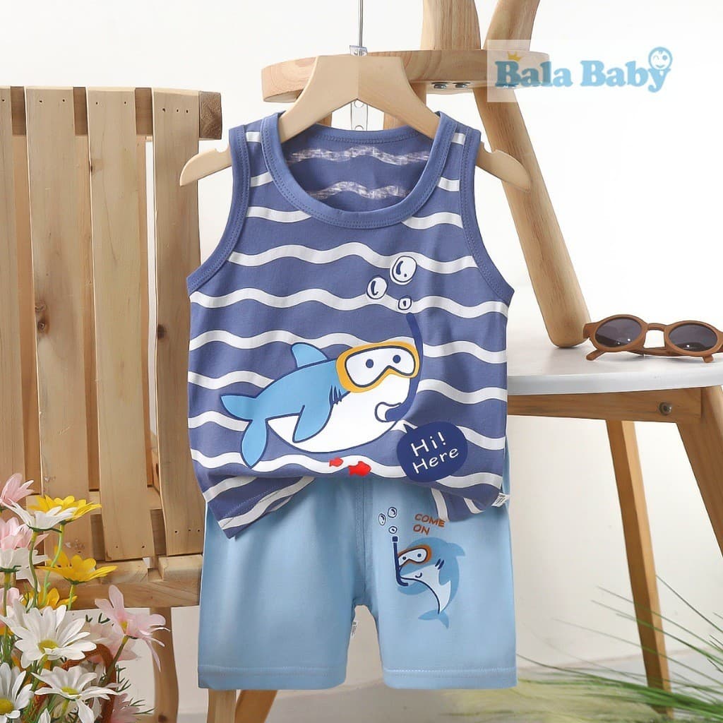 ชุดเด็ก เสื้อกร้าม+กางเกงขาสั้น เสื้อแขนกุด ผ้าcotton Size 80-110 cm BXT14 รูปที่ 5