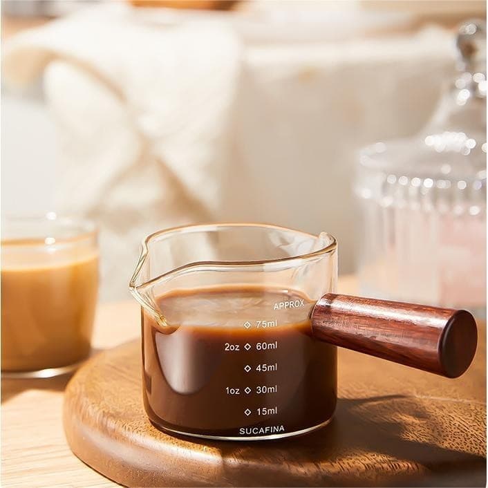 แก้วตวง กาแฟ ถ้วยตวงปากคู่ ด้ามจับไม้ พร้อมสเกล โปร่งใส ทนความร้อนสูง กาแฟ ด้าม ไม้ รูปที่ 2