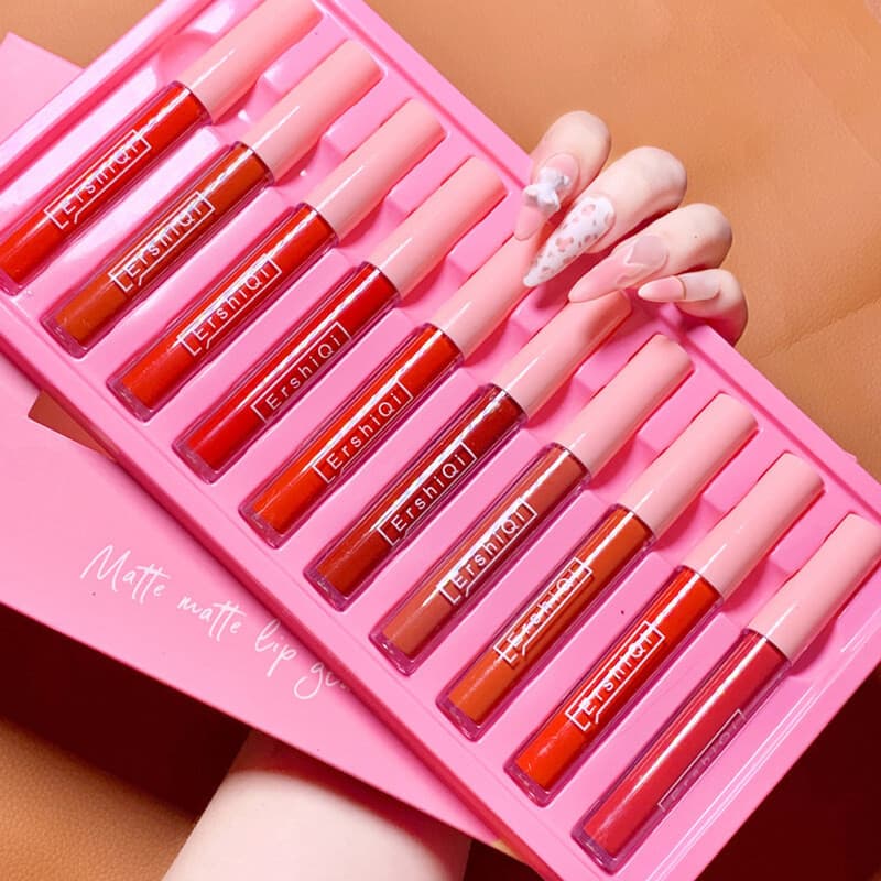 ลิปกลอสเนื้อแมทชุด 10แท่งเพิ่มความชุ่มชื้นติดทนลิปสติกส้มอิฐแดงก่ำไม่ติดแก้ว เครื่องสำอาง ลิปกระแต ลิปไม่ติดแมส รูปที่ 4