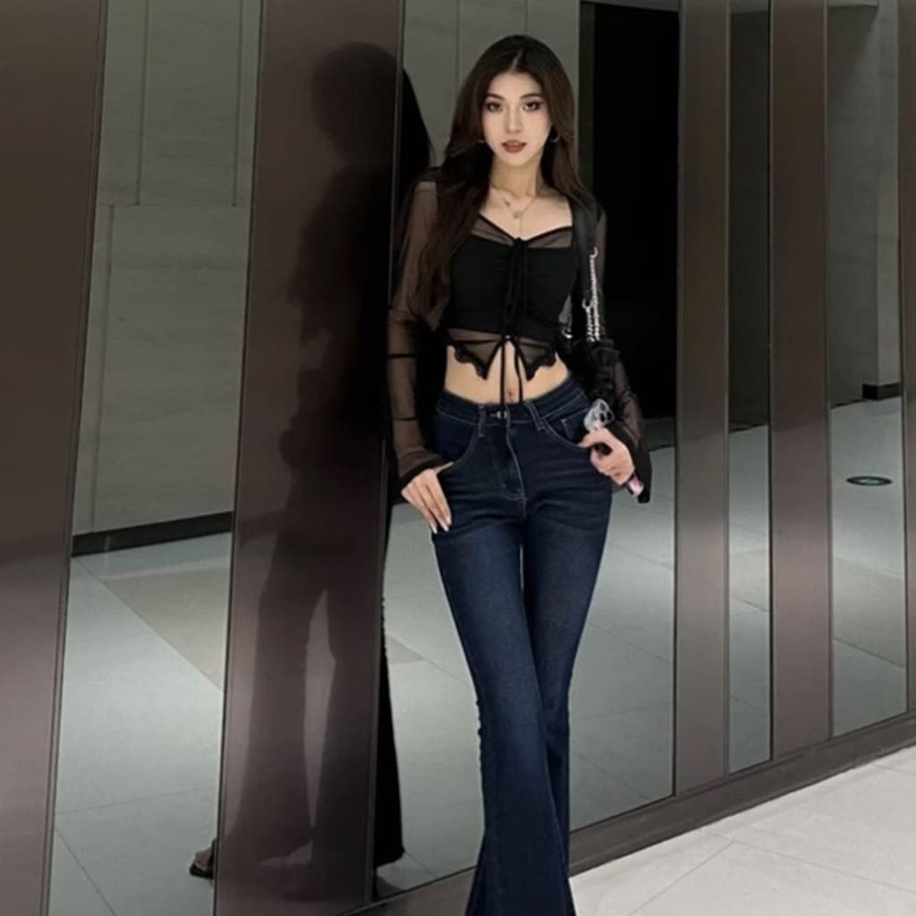 เสื้อครอปซีทรูเเขนยาว ดีเทลแขนกระดิ่ง สไตล์สาวเวียดนาม รูปที่ 6