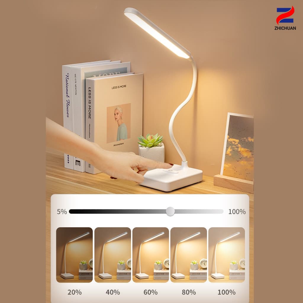 ZHICHUANG โคมไฟตั้งโต๊ะ โคมไฟอ่านหนังสือ LED ไฟมินิมอล มีแบตเตอรี่ในตัว ปรับแสงได้3สี รี่แสงได้ รูปที่ 2