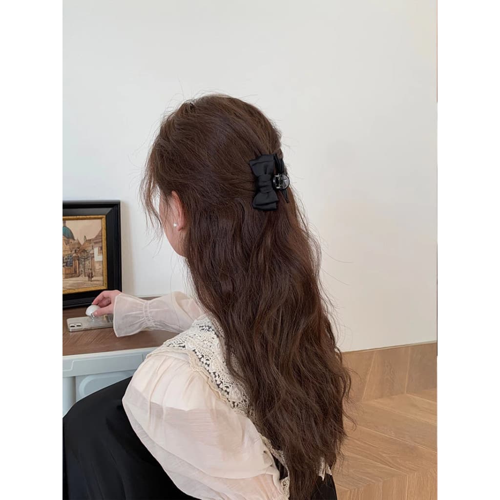 Escaping Princess Headdress สีดําสองด้านโบว์คว้าคลิปอุปกรณ์เสริมผมอารมณ์ Shark คลิปคลิปผมหญิง 2025 รูปที่ 9