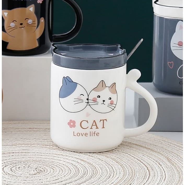 แก้วมัคลายน้องเเมว มีฝาให้พร้อมช้อน+กล่อง ดีไซด์ทันสมัย น่ารัก สำหรับใส่กาแฟ นม ให้เป็นของขวัญ รูปที่ 7