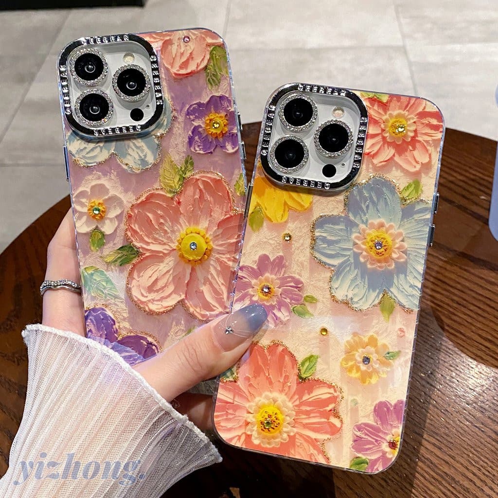 ปลอกสําหรับ iPhone 17 Air 16 15 Pro Max 11 14 12 13 Creative Blu-ray Design ภาพวาดสีน้ํามันดอกไม้กันกระแทก TPU Anti-scratch เคสโทรศัพท์พร้อมฟิล์มกล้องเกราะป้องกัน รูปที่ 1