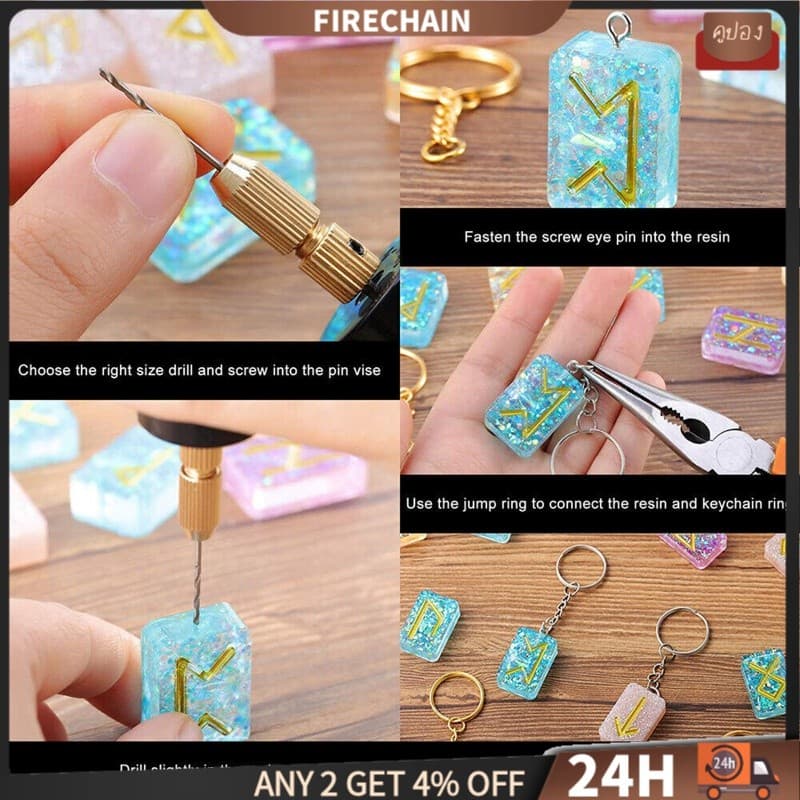 firechain ลิน ไฟฟ้าเรซิ่นเจาะชุดเครื่องประดับเจาะ10ชิ้นเจาะบิต100ตาสกรูประแจมินิเจาะสําหรับเครื่องประดับทําพวงกุญแจ รูปที่ 7