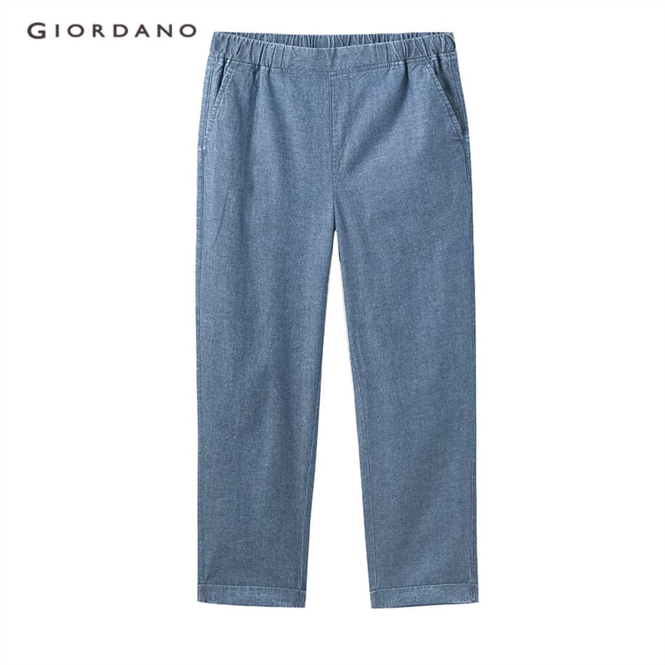 GIORDANO WOMEN Roll-up cuff elastic waist denim pants 05424307 รูปที่ 2