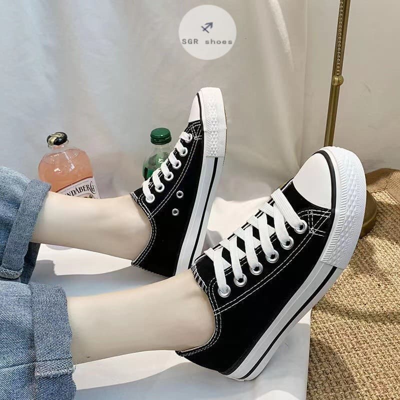 จุดสินค้า รองเท้าผ้าใบแฟชั่นสตรีสไตล์เกาหลี รองเท้าผ้าใบนักเรียนที่ทนทานต่อการสึกหรอและกันลื่น รูปที่ 4