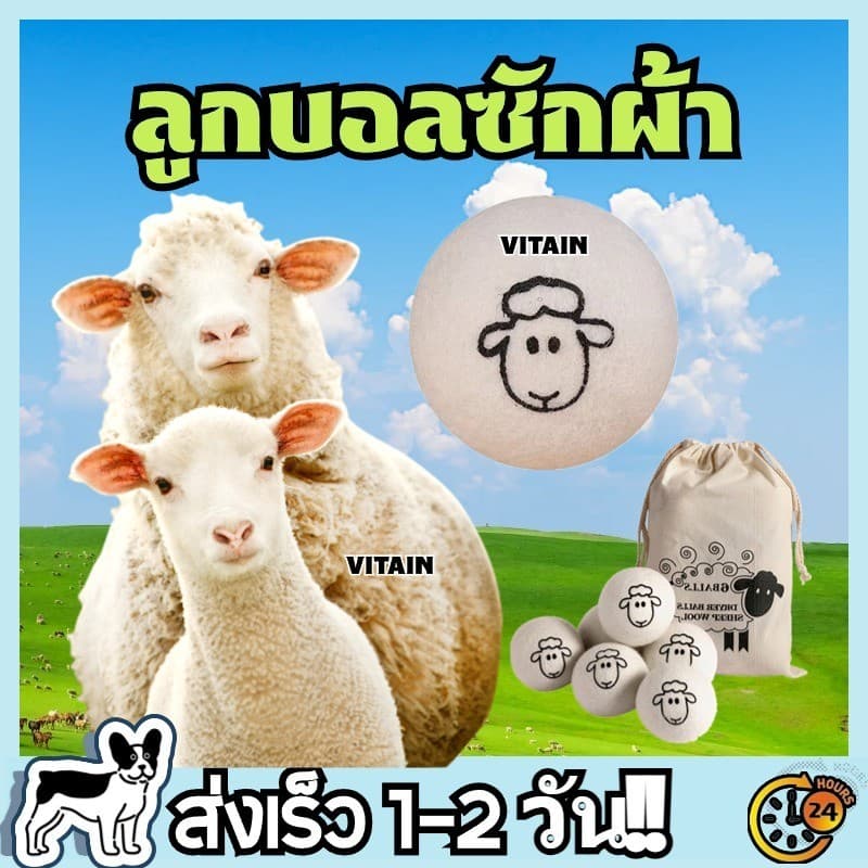 ลูกบอลซักผ้าเหล่านี้ทำจากขนแกะแท้ 100% แต่ละแพ็คบรรจุ 6 ลูก ช่วยลดรอยยับบนเสื้อผ้าขณะอบแห้ง รูปที่ 1