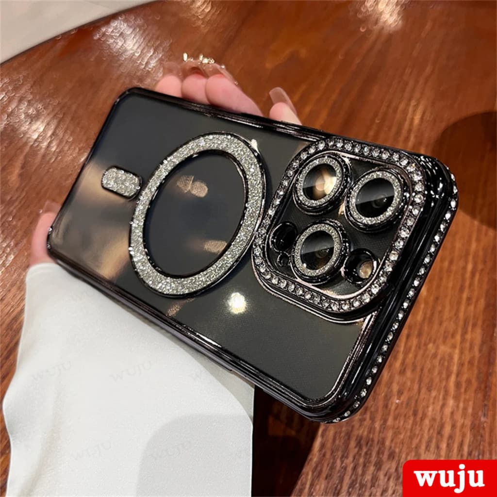 Wuju เคสโทรศัพท์มือถือแบบแม่เหล็ก ใส กันกระแทก ประดับเพชร กลิตเตอร์ แฟชั่นหรูหรา สําหรับ iPhone 11 12 13 14 15 16 Pro Max Plus รูปที่ 9