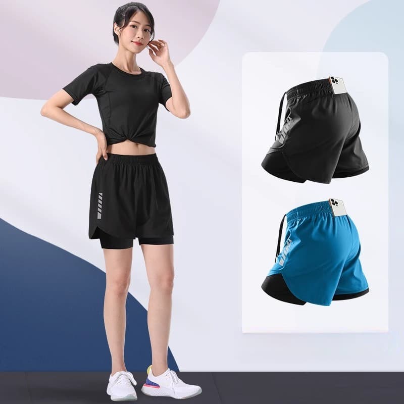 MANSTR M-5xl Unisex 2-in-1 Dir-Fit กางเกงขาสั้นวิ่งกางเกงขาสั้นขี่จักรยานกางเกงกีฬาตาข่ายกางเกงขาสั้นสองชั้นกางเกงสีดํา/สีเทา/สีฟ้า รูปที่ 6
