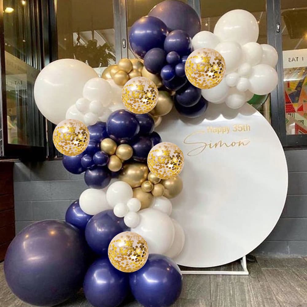 ชุดลูกโป่งสีน้ำเงิน-ทอง-ขาว 131 ชิ้น พร้อมอุปกรณ์เสริม สำหรับงานวันเกิด งานแต่ง งานจบ 2025 งานพรอม รูปที่ 4