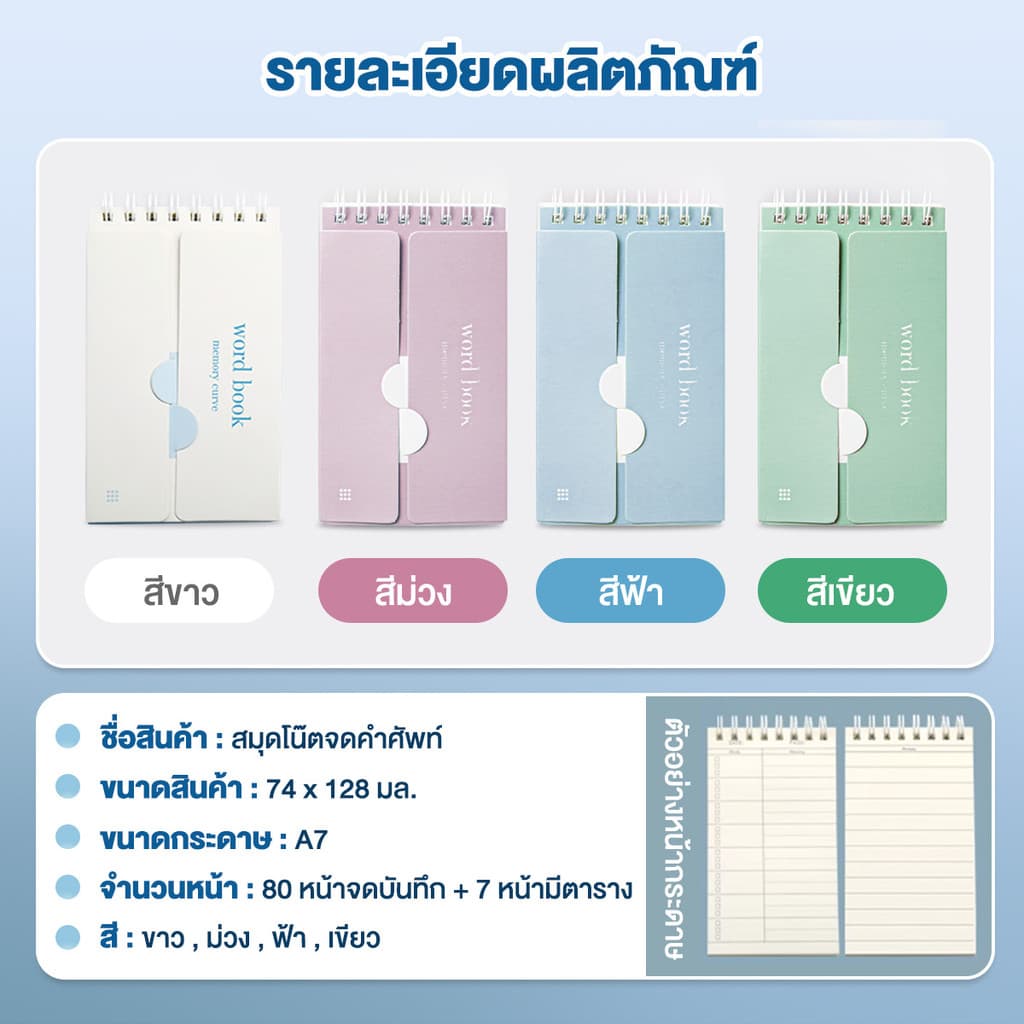 Ohayo สมุดบันทึก คำศัพท์ จดศัพท์สันห่วง สมุดโน๊ต ขนาด 74*135มม. เปิด/ปิดคำศัพท์ ช่วยให้จำง่ายขึ้น! พกง่าย ท่องศัพท์ รูปที่ 9