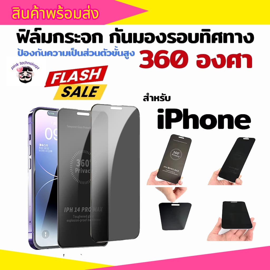 ฟิล์มกระจก กันมอง กันเสือก iPhone 360องศา 17promax 16pro 14promax 15plus 13pro 12promax 12 xr 11 xmax 7plus IPXS XR 13 รูปที่ 1