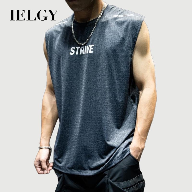 IELGY ฤดูร้อนเสื้อกั๊กแขนกุดแห้งเร็วผู้ชายหลวม บวก ขนาดกีฬาฟิตเนสสีขาว สูงสุด รูปที่ 1