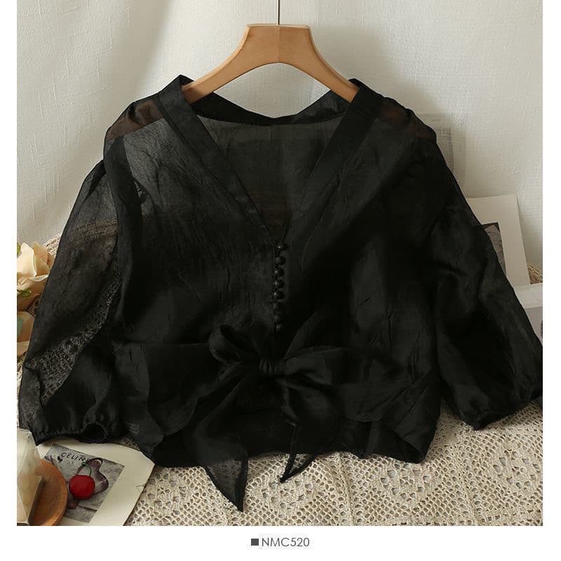 2025 เสื้อแขนพัฟใหม่ฤดูร้อน ผูกบาง ป้องกันแสงแดด รูปที่ 3