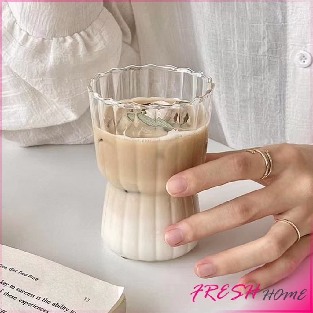 Fresh ‌ถ้วยแก้วลายทางโปร่งใส - เครื่องดื่มที่ทนทานและมีสไตล์ สำหรับการใช้งานประจำวัน‌ Glass coffee cup รูปที่ 8