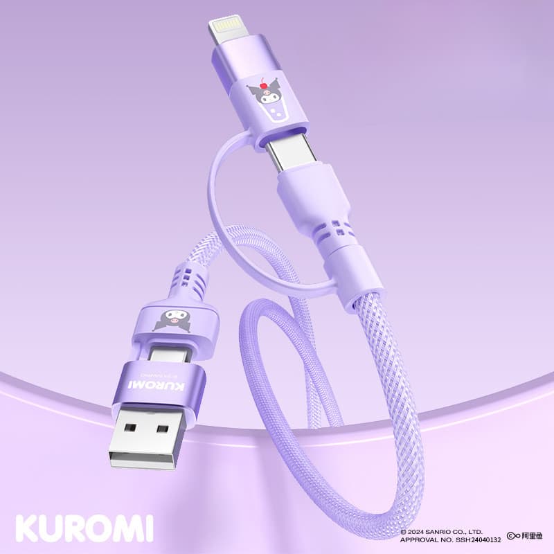 Sanrio SS-592 4-in-1 Fast Charging Data Cable Hello Kitty Kuromi Pochacco Cinnamoroll Type-C To Type-C อินเทอร์เฟซแบบพกพาสีชมพูน่ารัก 20W Super Flash PD สายชาร์จ รูปที่ 3
