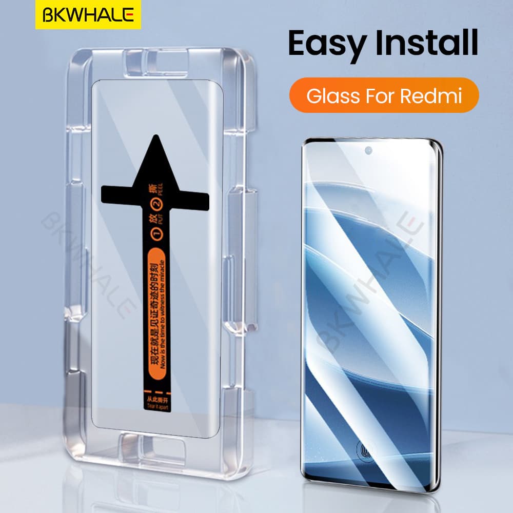 BKWHALE ติดตั้งง่ายกระจกนิรภัยสําหรับ Xiaomi Redmi Note14 Pro 15 15C 14C 13 หมายเหตุ 12 11 12S 11S K60 K70 E K80 Ultra K90 Pro Max Note13 Note15 Pro + Turbo 3 4 ป้องกันหน้าจอฟิล์ม รูปที่ 1