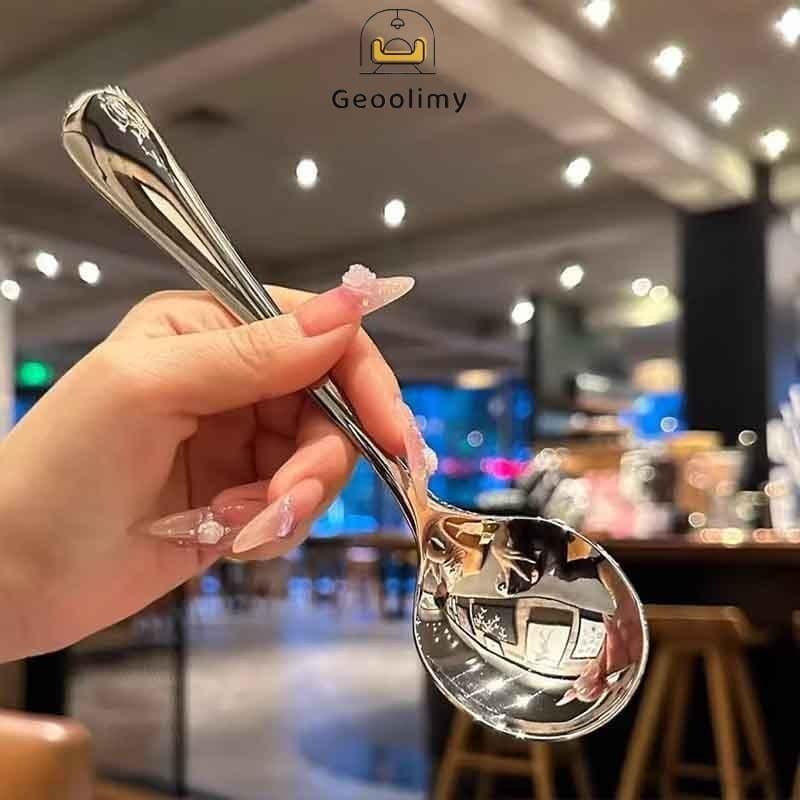 ช้อนกลมด้ามยาว ช้อนซุปสเตนเลส สไตล์เกาหลี ด้ามจับยาว สําหรับโรงแรม ห้องครัว บ้าน ครัว เครื่องมือสําคัญ Geoo รูปที่ 1