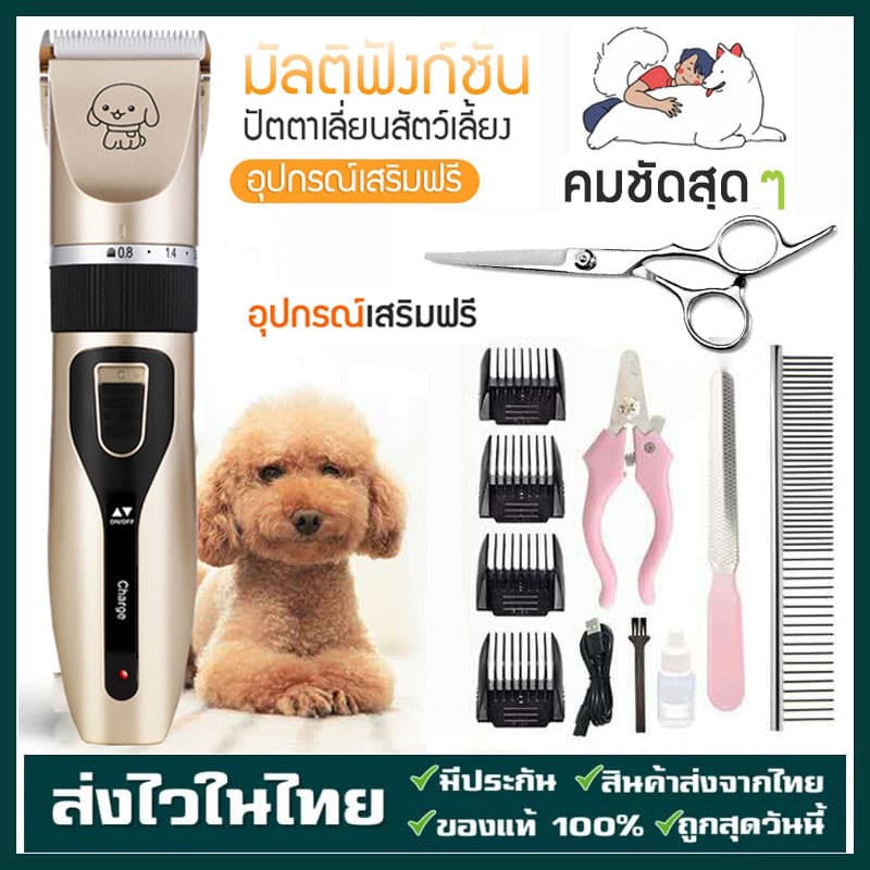 ที่ตัดขนแมว ปัตตาเลี่ยนตัดขนสุนัขและขนสัตว์ เครื่องตัดขน ชุด12ชิ้น ปัตตาเลี่ยนไร้สาย ใบมีดเซรามิก ตัดขนสุนัข USB รูปที่ 1