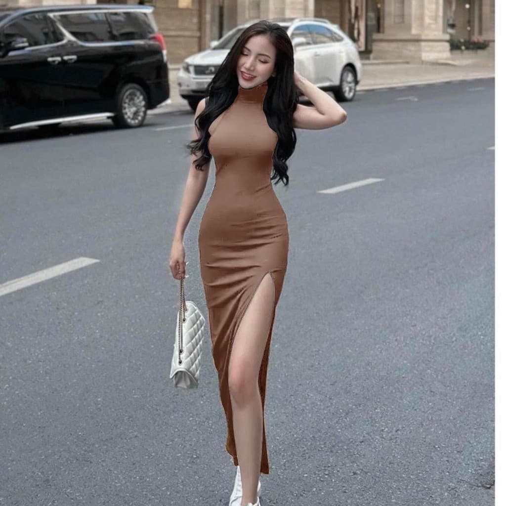 เดรสยาวคอเต่าแขนกุด บอดี้คอน ผ่าต้นขา สร้างหุ่นสง่างาม รูปที่ 2