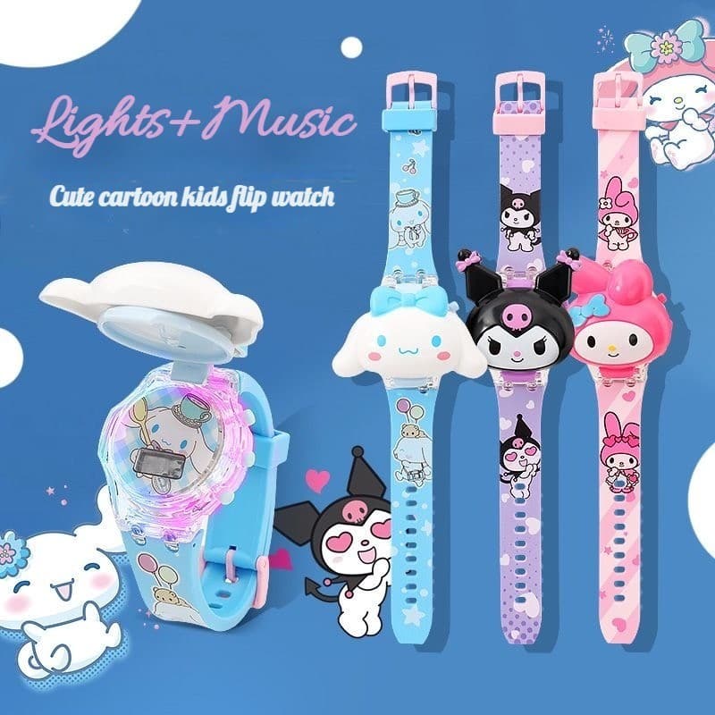 2025 Sanrio เด็ก LED 3D Kuromi Hello Kitty Melody Cinnamoroll Flip Luminous Music รูปที่ 4