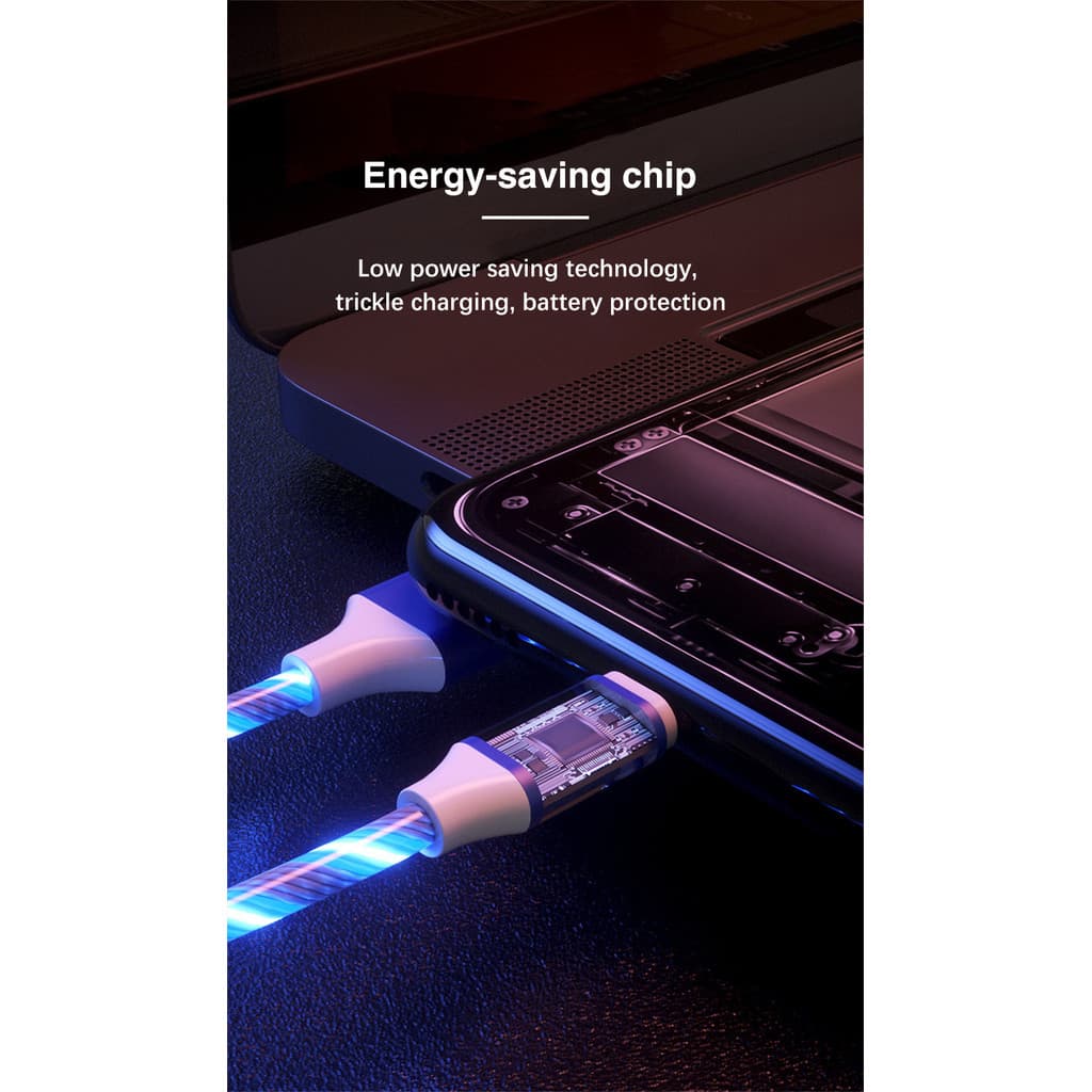 3A LED Glow USB Cable 1M – สายชาร์จน้ําไหลส่องสว่างสําหรับ Micro USB และ Type-C, สายเคเบิลข้อมูลชาร์จเร็ว รูปที่ 3