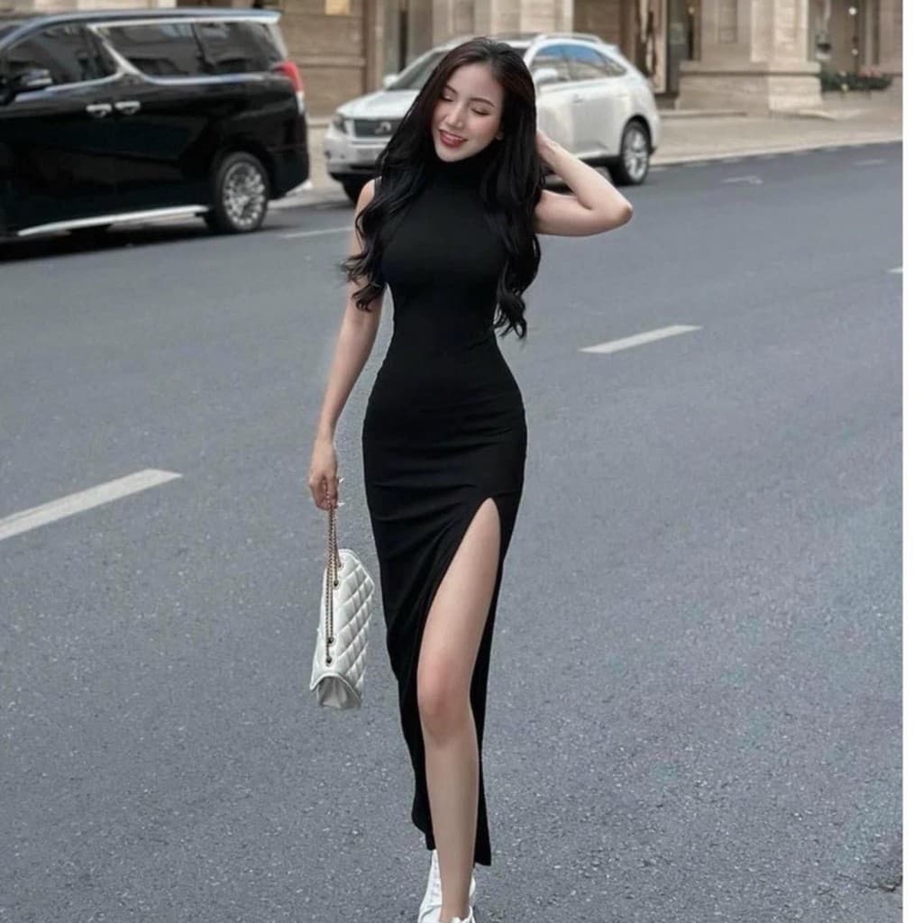 เดรสยาวคอเต่าแขนกุด บอดี้คอน ผ่าต้นขา สร้างหุ่นสง่างาม รูปที่ 7