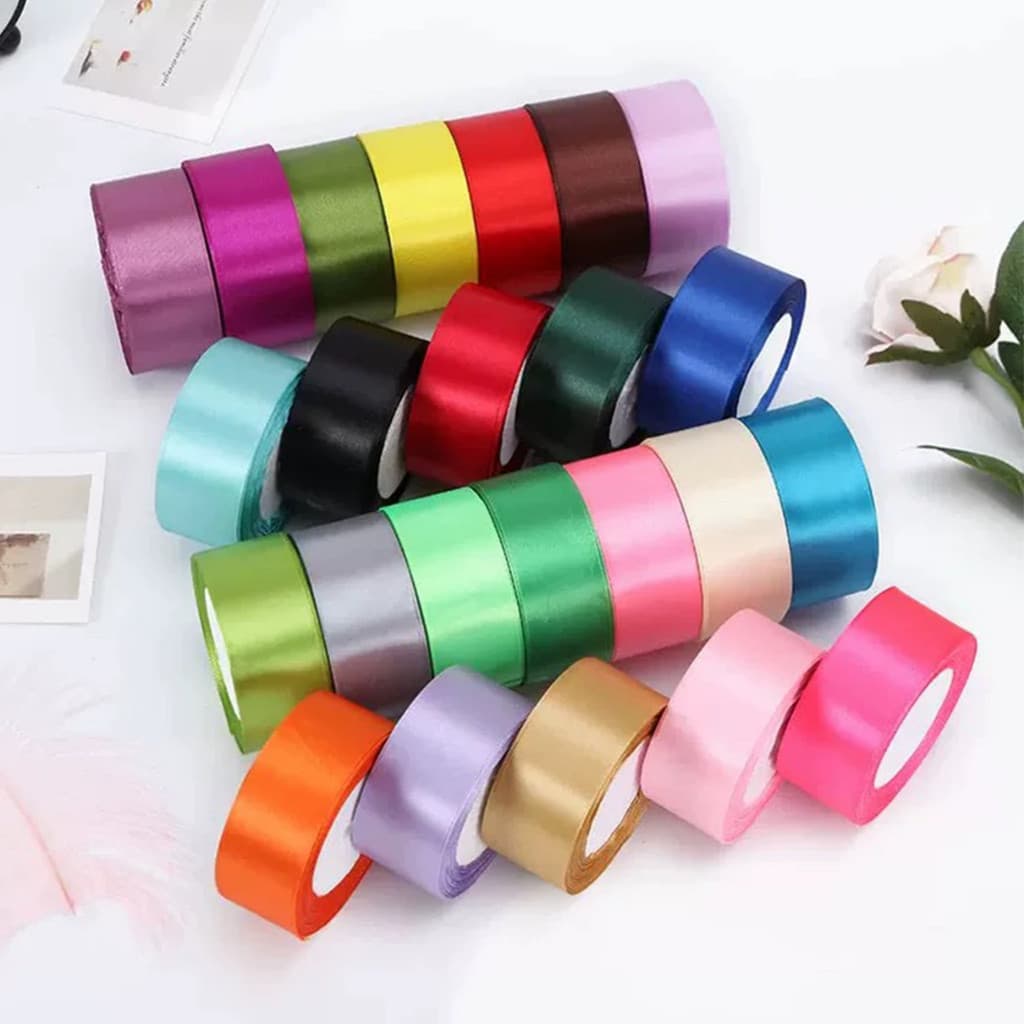 ริบบิ้นมีหลายรูปแบบและหลายสี ความกว้าง 1/2.5/4 ซม. ความยาว 25/33/36 หลา ริบบิ้นของขวัญ ริบบิ้นสำหรับห่อช่อดอกไม้ รูปที่ 8