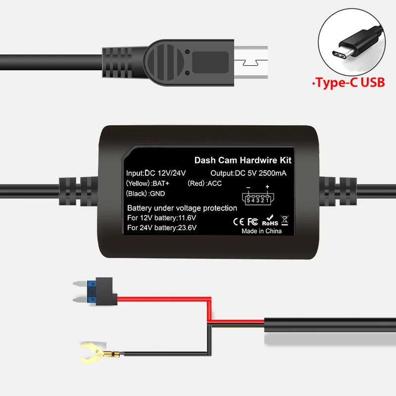 2/3 Core Car Hardwire Kit สําหรับรถยนต์ DVR Mini หรือ TYPE-C USB Car Charger สําหรับ Dash Cam Reaview กระจก 24H การตรวจสอบที่จอดรถ รูปที่ 8