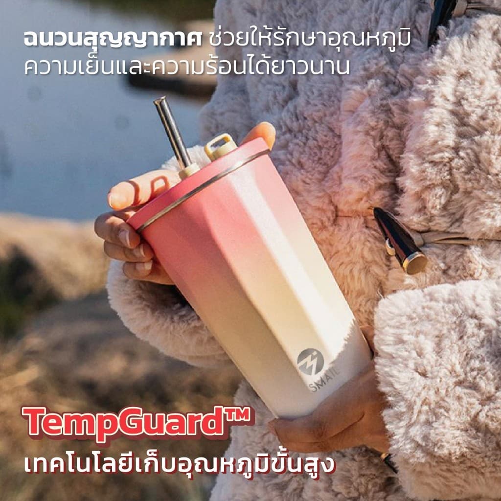 แก้วน้ำ สเตนเลส304 มีฝาปิด แก้วเก็บอุณหภูมิ ขนาด600ml ยี่ห้อSMAIL พร้อมหลอด สีทูโทน เก็บความเย็น ความร้อน รูปที่ 4