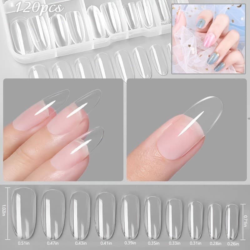 120 ชิ้น Full Cover Square Oval Transparent False Nail Tips - Soft Gel Tips เครื่องมือทําเล็บ รูปที่ 2