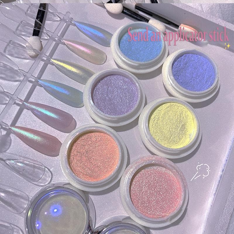 SHAKA สีทาเล็บเจล ผงเพชร 6 สี ออโรร่าเงากระจก สะท้อนแสงสวย เพ้นท์เล็บ แบบแช่ออก ติดทนนาน UV ทำเล็บ รูปที่ 2