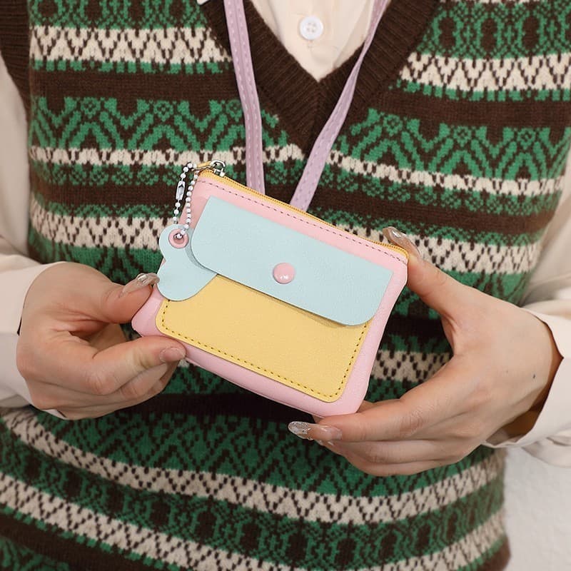 tokyosellected กระเป๋าสตางค์ใบสั้นสีทรูโทน มีสายสะพายคล้องคอได้-น่ารัก รูปที่ 7
