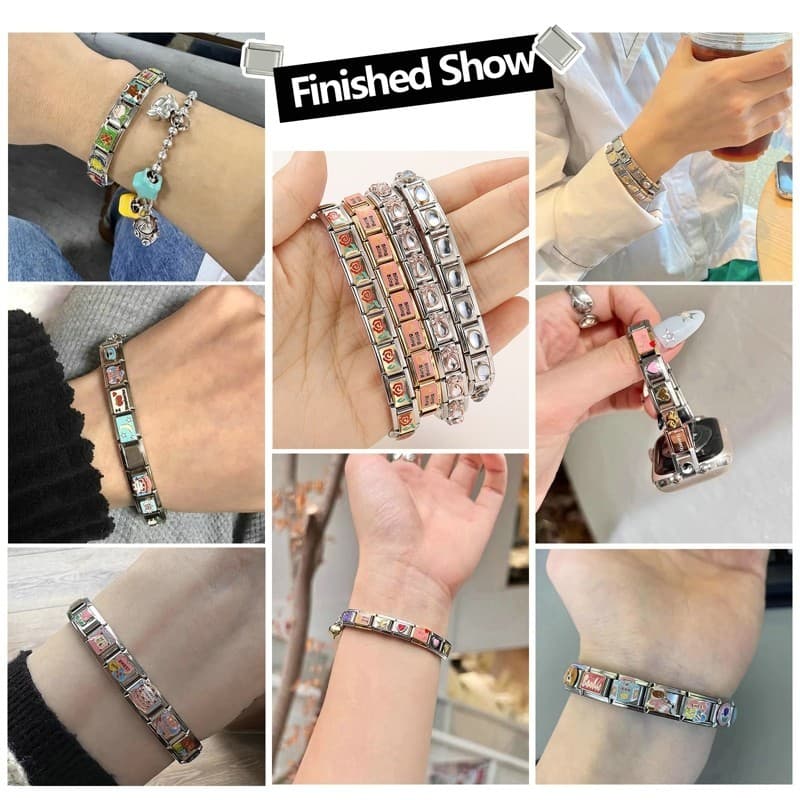 DIY ภาษาอิตาลี เสน่ห์ สร้อยข้อมือ ข้อต่อฟิตติ้ง 9 มม ใหม่ โมดูลเชื่อมโยง สเตนเลส 9 มม. สําหรับทําเครื่องประดับ สร้อยข้อมือ DIY รูปที่ 9