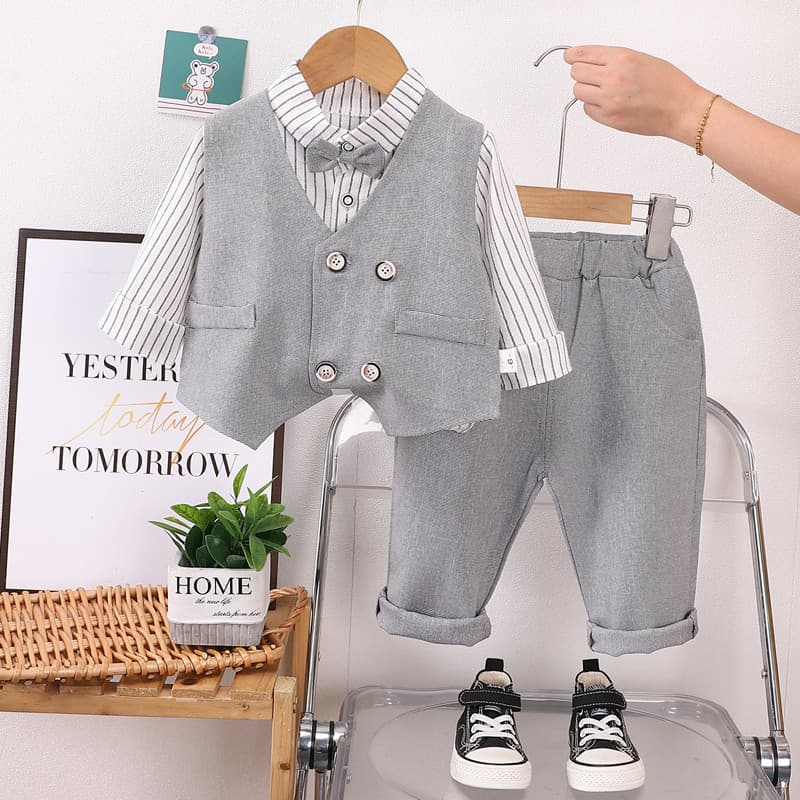 เสื้อผ้าเด็กฤดูใบไม้ร่วง 3 ชิ้น/เซ็ต ชุดกางเกงลําลองสําหรับเด็กทารก 0-5 ปี รูปที่ 2