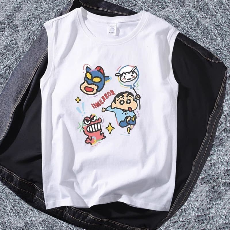 เสื้อแขนกุดชายหญิง สกรีนลายชินจัง มี 4 ลาย ขาว-ดำ OP รูปที่ 2
