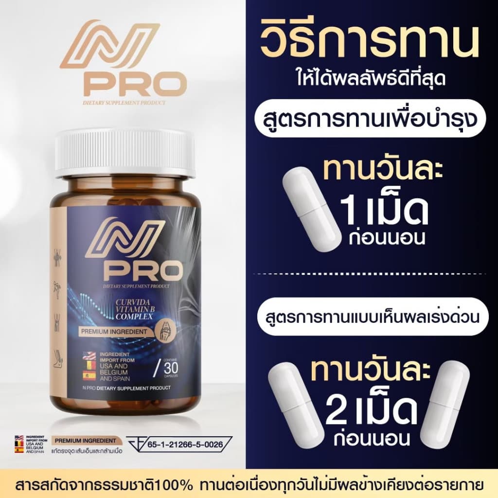 เอ็น โปร N PRO ช่วยบำรุงเส้นตึง เส้นจม ปวดตามตัว ร้าวลงขา กระดูกทับเส้น ขนาด1กระปุก รูปที่ 6