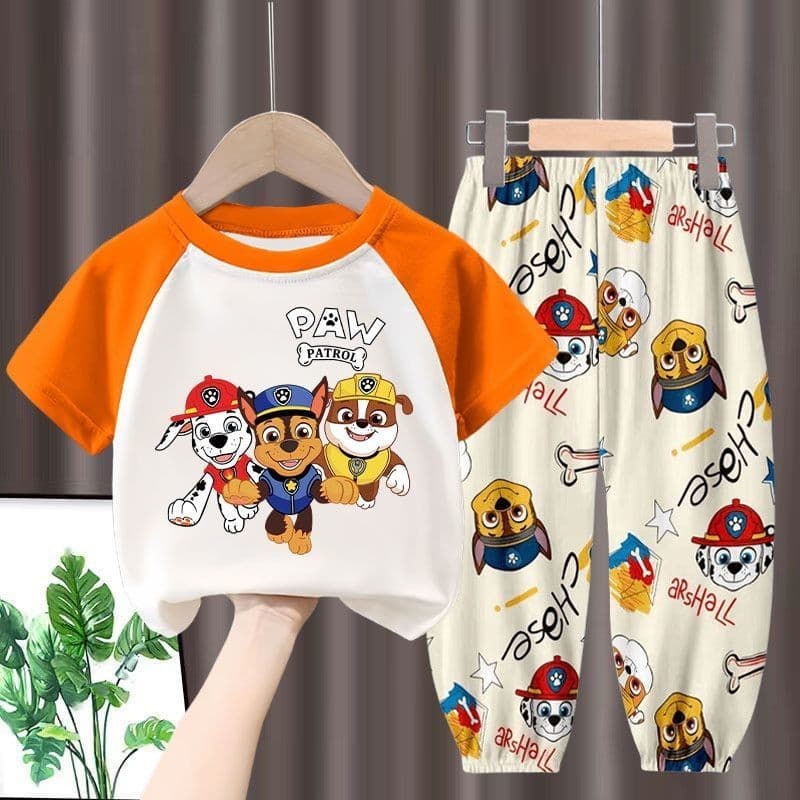 ชุดเด็กชายเสื้อยืดแขนสั้น Paw Patrol + กางเกงผ้าไหมน้ําแข็ง ชุดฤดูร้อน 2 ชิ้น รูปที่ 6
