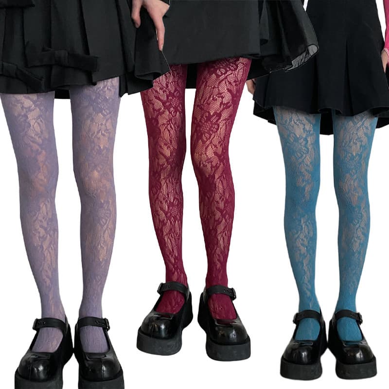 แฟชั ่ นดอกไม ้ เย ็ บปักถักร ้ อยตาข ่ าย Hollow Out เซ ็ กซี ่ Pantyhose ผู ้ หญิงตกปลาสุทธิ Tights Cool สาวสี Hipster Y2k Harajuku ถุงน ่ อง รูปที่ 1
