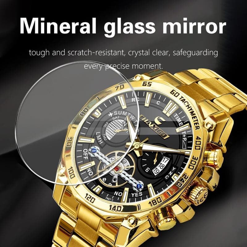 Chaxigo นาฬิกาผู้ชาย กันน้ำ 100% รุ่นใหม่ ดีไซน์หรูหรา หน้าปัดใหญ่ 44mm สแตนเลส เรืองแสง เหมาะทำงาน รุ่น 7667-1songkran รูปที่ 6