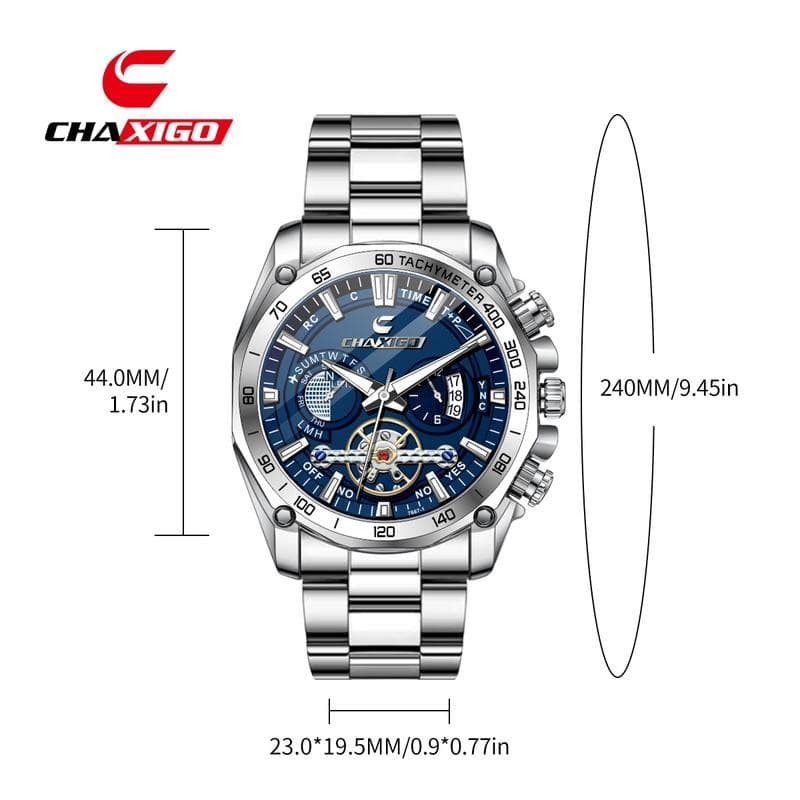 Chaxigo นาฬิกาผู้ชาย กันน้ำ 100% รุ่นใหม่ ดีไซน์หรูหรา หน้าปัดใหญ่ 44mm สแตนเลส เรืองแสง เหมาะทำงาน รุ่น 7667-1songkran รูปที่ 2