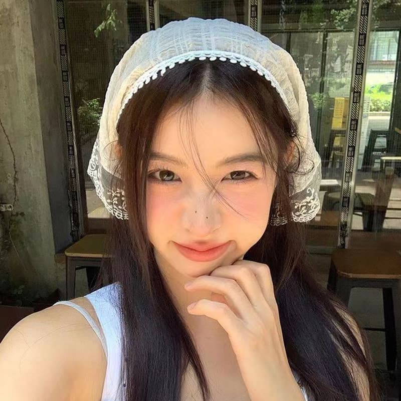 ร้านค้าไทยผ้าพันคอสีขาวที่คาดผมผ้าทรงสามเหลี่ยมแต่งลูกไม้ลายดอกไม้คุณภาพสูงเครื่องประดับแฟชั่นมีหลายสไตล์ให้เลือก.COD รูปที่ 5