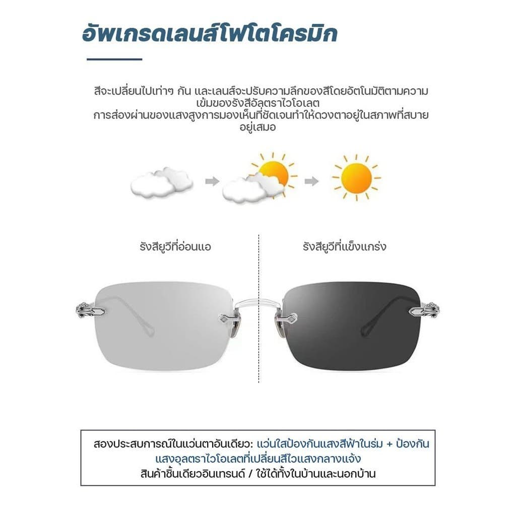 แว่นสายตาสั้นเลนส์ออโตเมติกแว่นสายตายาวออกแดดเปลี่ยนสี แว่นตาไร้กรอบ UV400แว่นสายตาสั้นเปลี่ยนสี แฟชั่น Computer Glasses รูปที่ 2