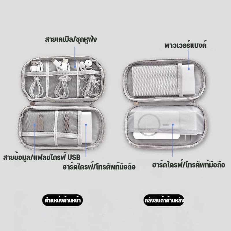 กระเป๋าเก็บพาวเวอร์แบงค์ สองชั้น แบบพกพา สายชาร์จ USB คุณภาพพรีเมียม กระเป๋าจัดระเบียบสายไฟ รูปที่ 2