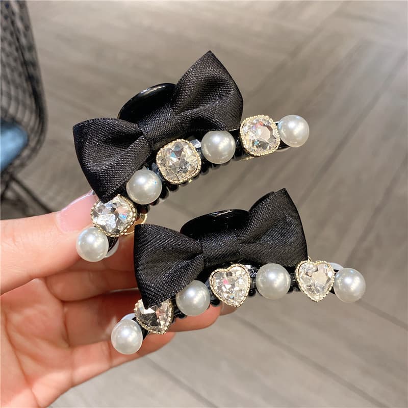 High-end Elegant Bow กิ๊บติดผมหญิงด้านข้าง Bangs คลิปหน้าผาก Hairpin คลิป Influencer Pearl Rhinestone คลิป รูปที่ 3
