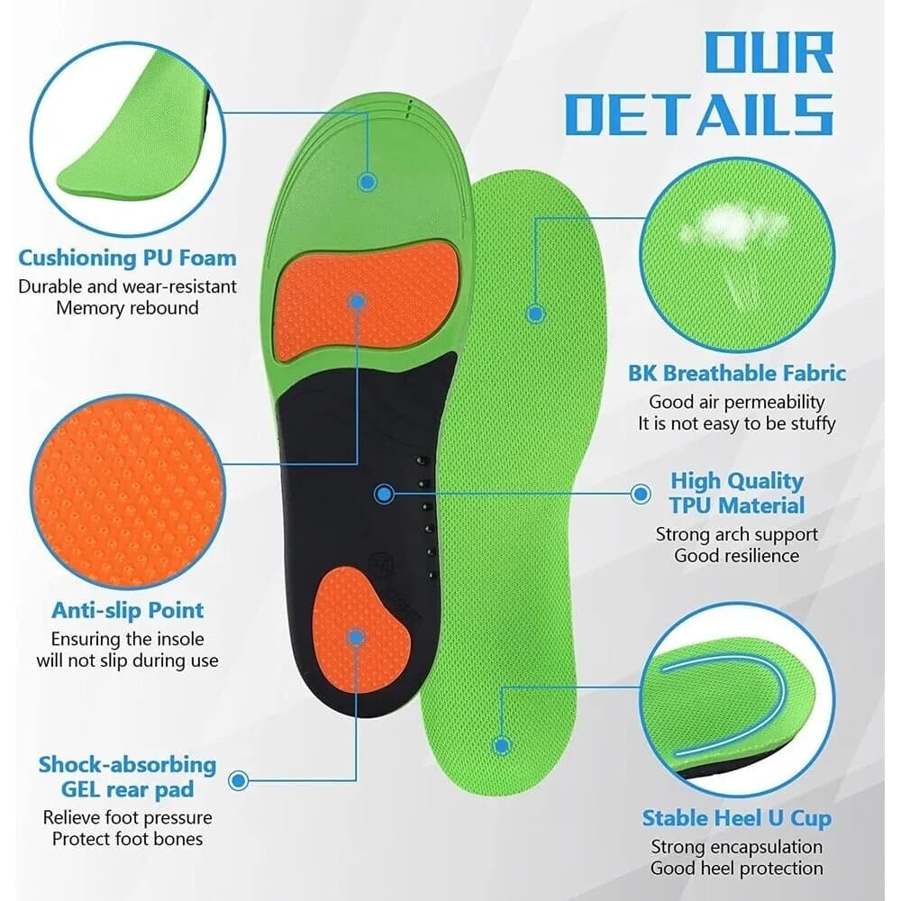 Sriei แผ่นรองเท้า Arch Support รองรับเท้าแบน Orthotic Insoles ดูดซับแรงกระแทก นวด บรรเทาปวดส้นเท้า Plantar Fasciitis สําหรับขา X/O รูปที่ 3