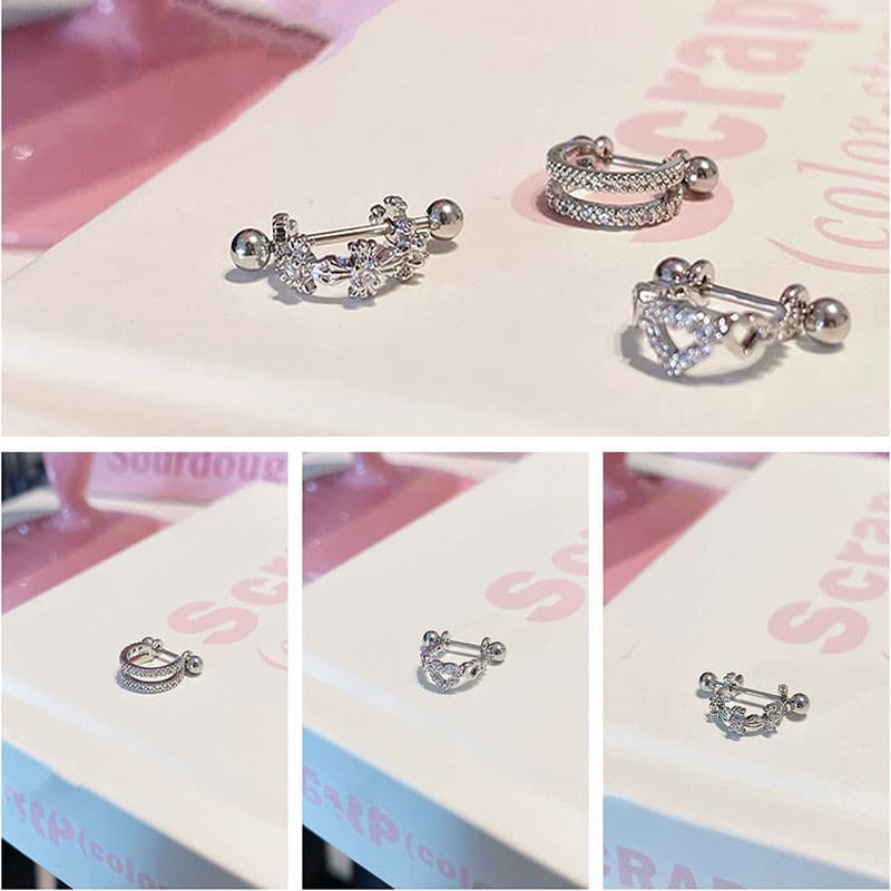 1 ชิ้นความงามโลหะผสม D-ring ต่างหูหู Rhinestone คู่สําหรับผู้หญิง รูปที่ 2
