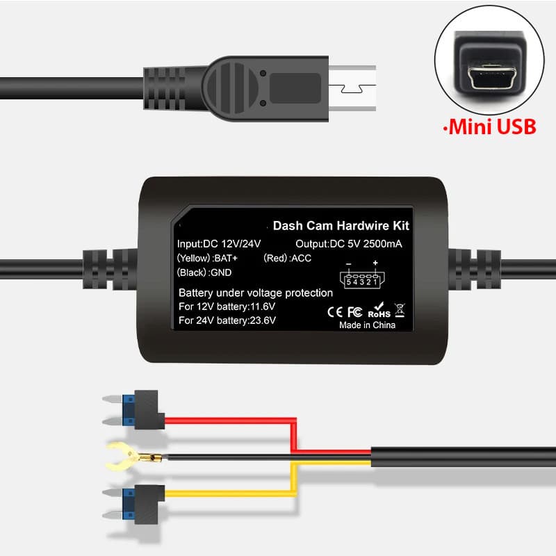 2/3 Core Car Hardwire Kit สําหรับรถยนต์ DVR Mini หรือ TYPE-C USB Car Charger สําหรับ Dash Cam Reaview กระจก 24H การตรวจสอบที่จอดรถ รูปที่ 9